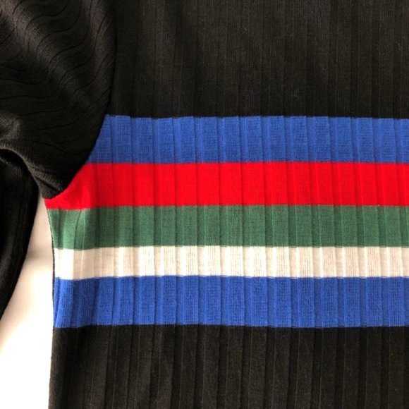 New Crave Fame Striped Rib Knit 3/4 Sleeve Tee Black Multi Juniors Size Medium - Picture 5 of 13